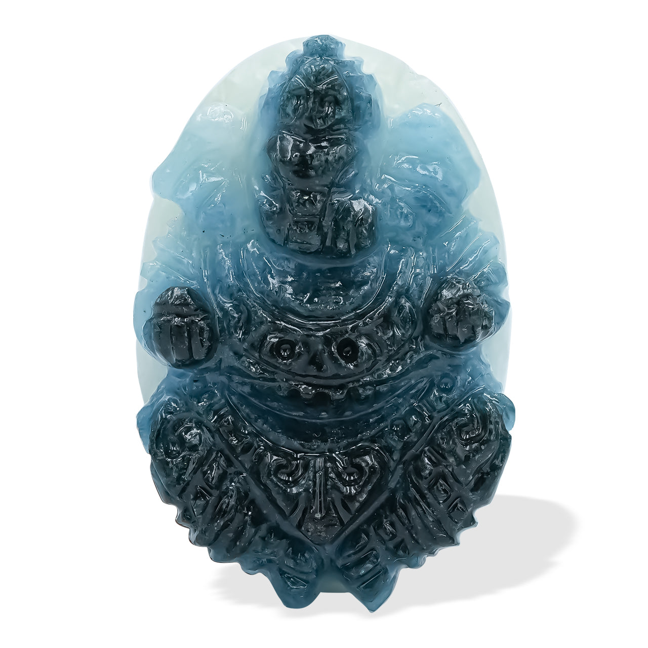 Oval Shaped Blue Ice Ganesha Carving