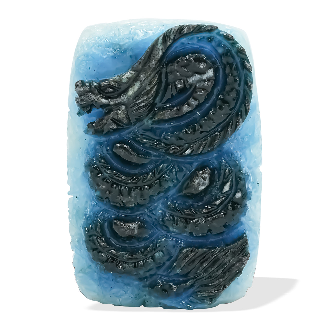 Rectangle Shaped Blue Ice Dragon Carving