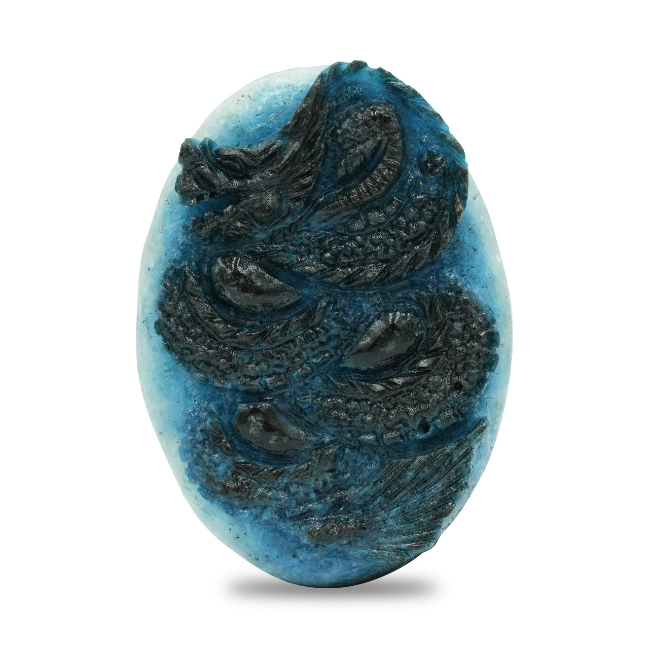 Oval Blue Ice Dragon Carving 50-51 mm