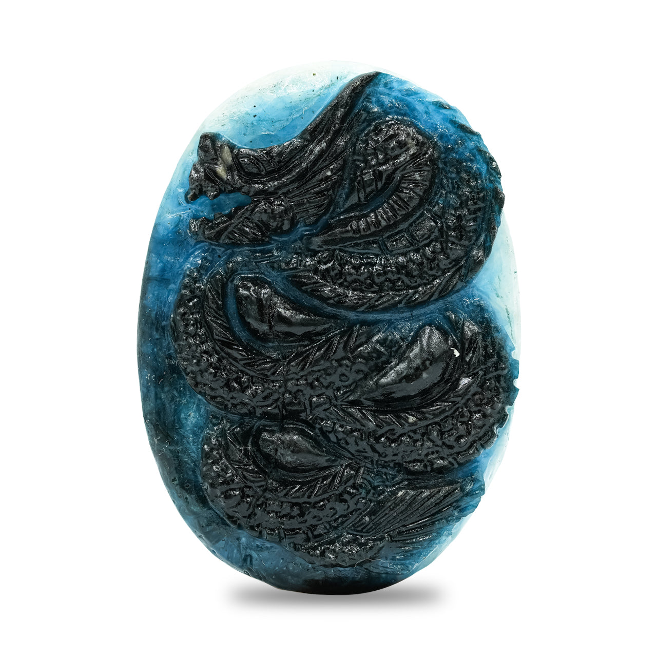 Oval Blue Ice Dragon Carving 50-51 mm