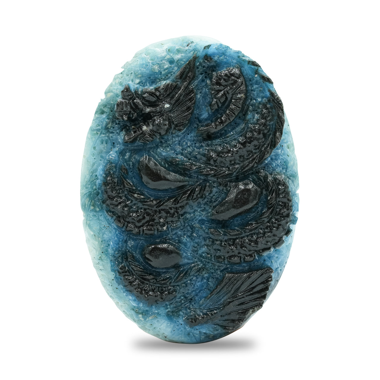 Oval Blue Ice Dragon Carving 50-51 mm