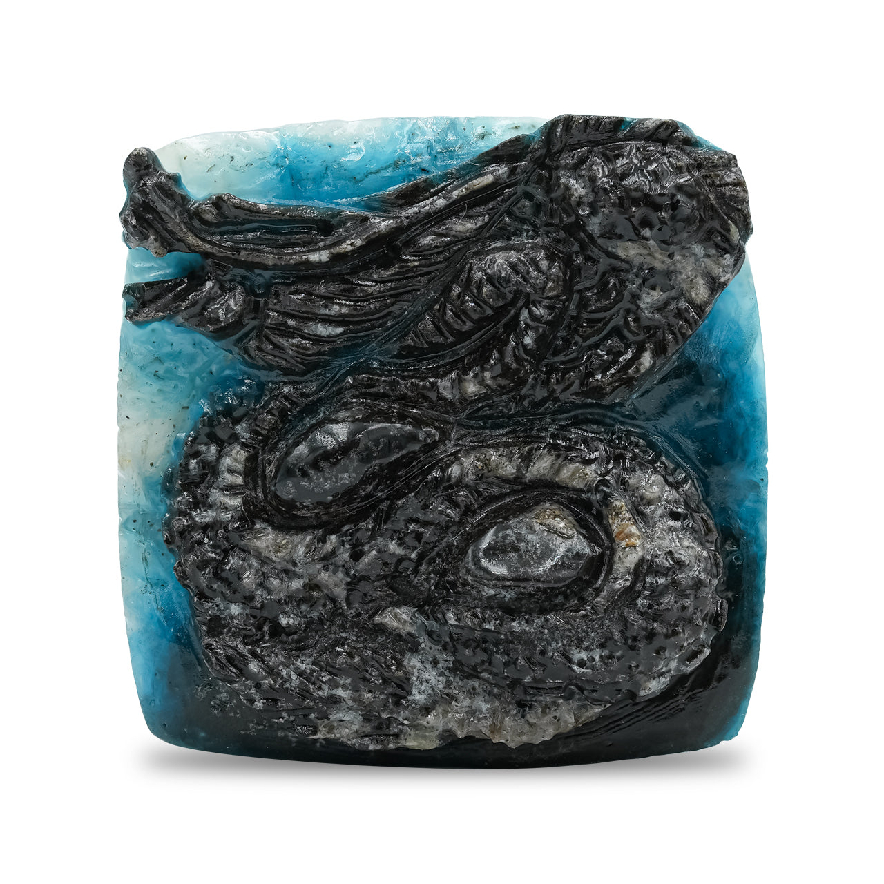 Square Blue Ice Dragon Carving 35-36 mm