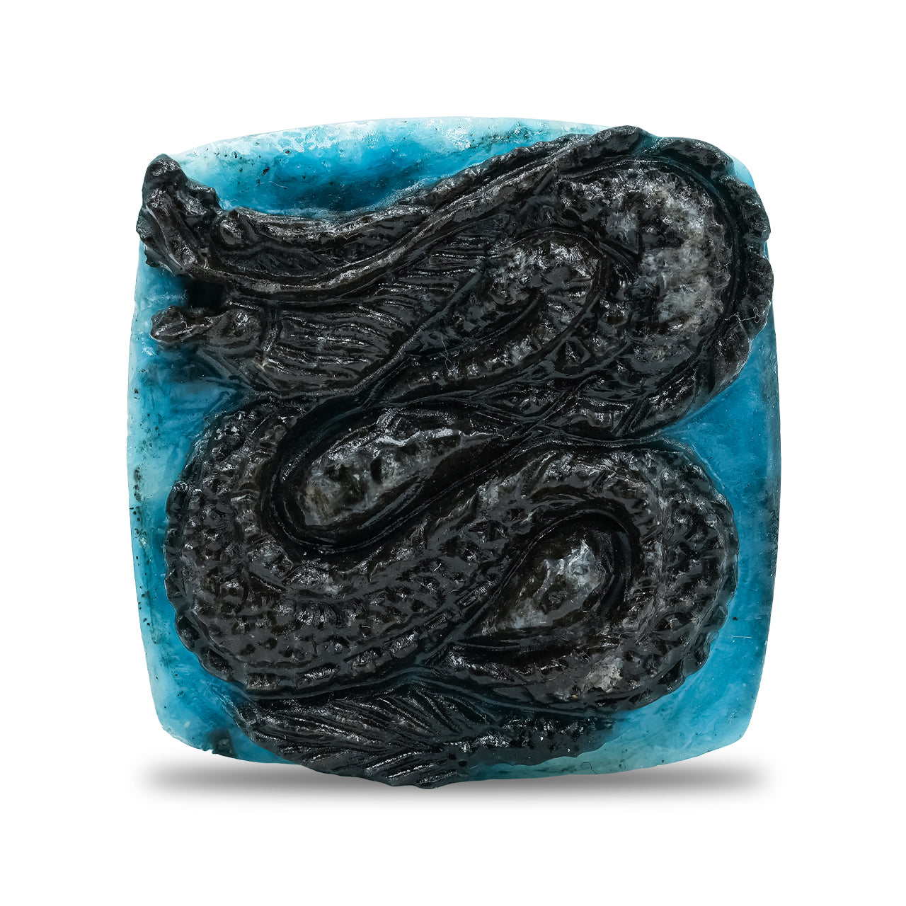 Square Blue Ice Dragon Carving 35-36 mm