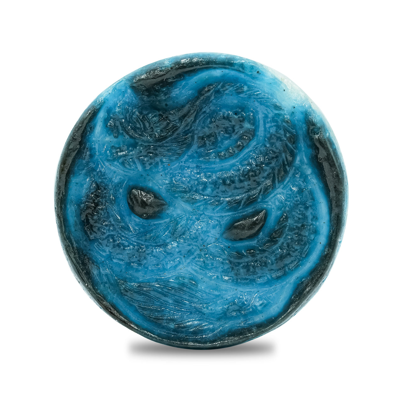 Round Blue Ice Dragon Carving 35-37mm