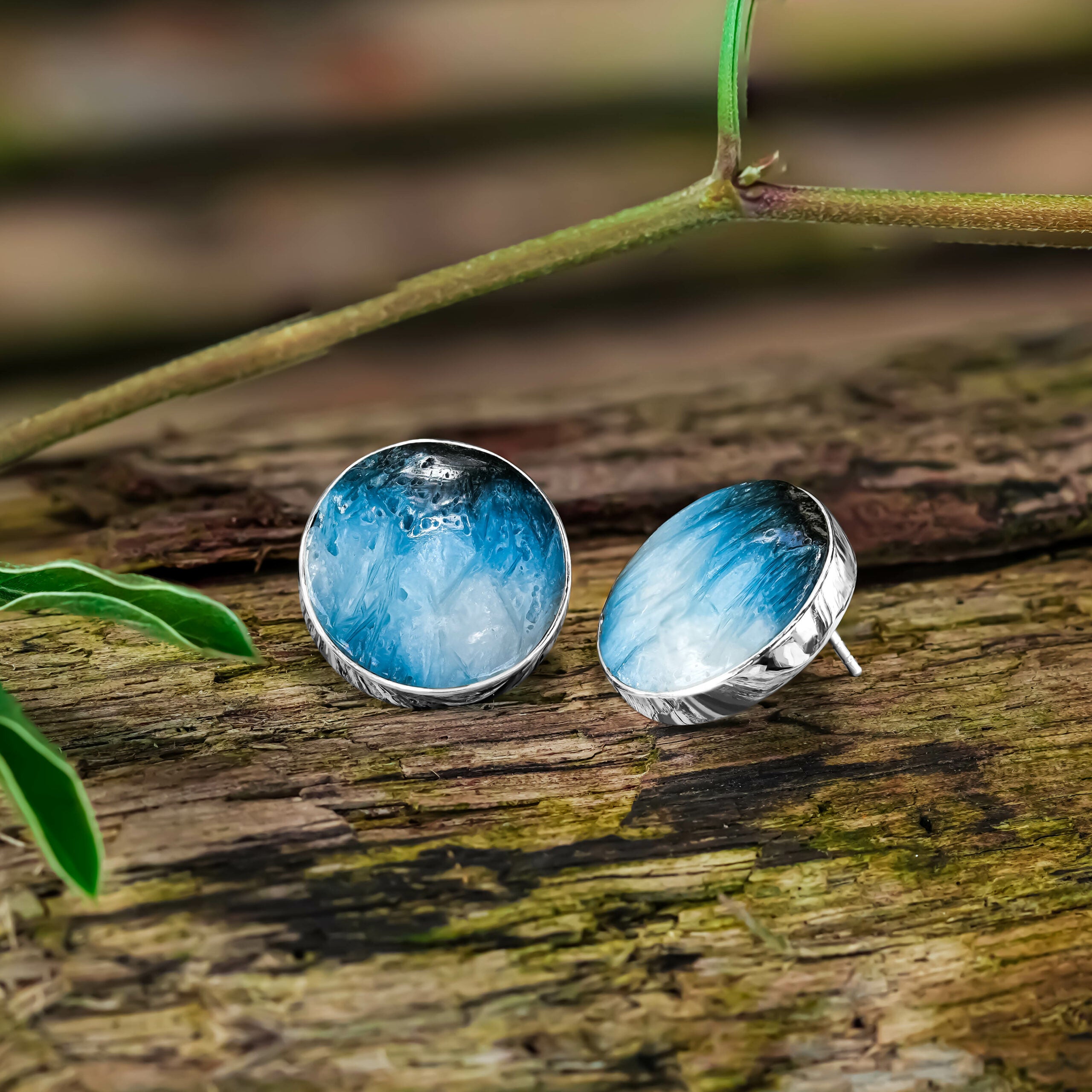 Blue Ice 20mm Round Post Earrings