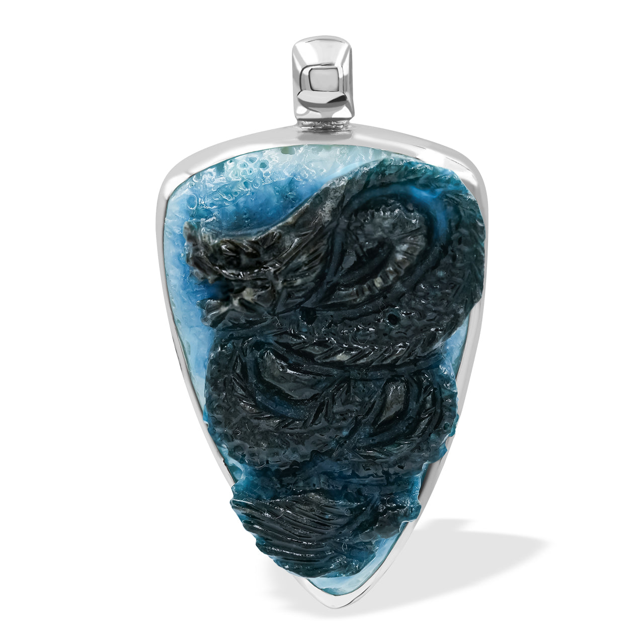 Carved Blue Ice Ganesha Pendant