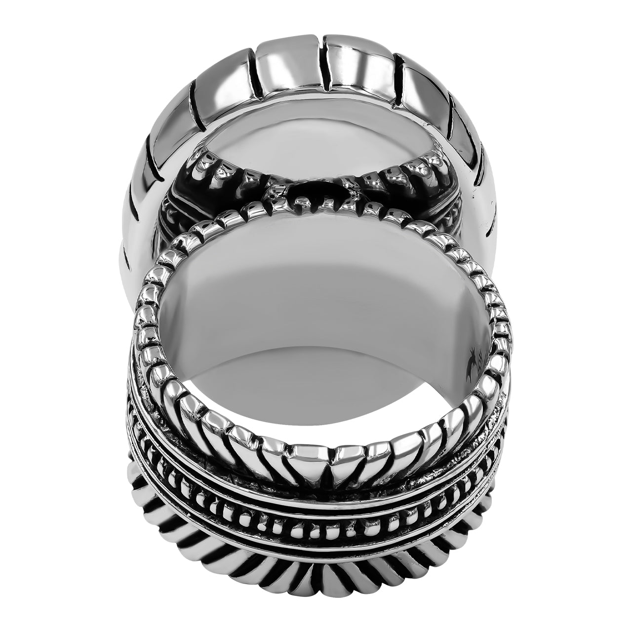 Oval Blue Ice 18x25 mm New style bezel ring with Balinese design shank.