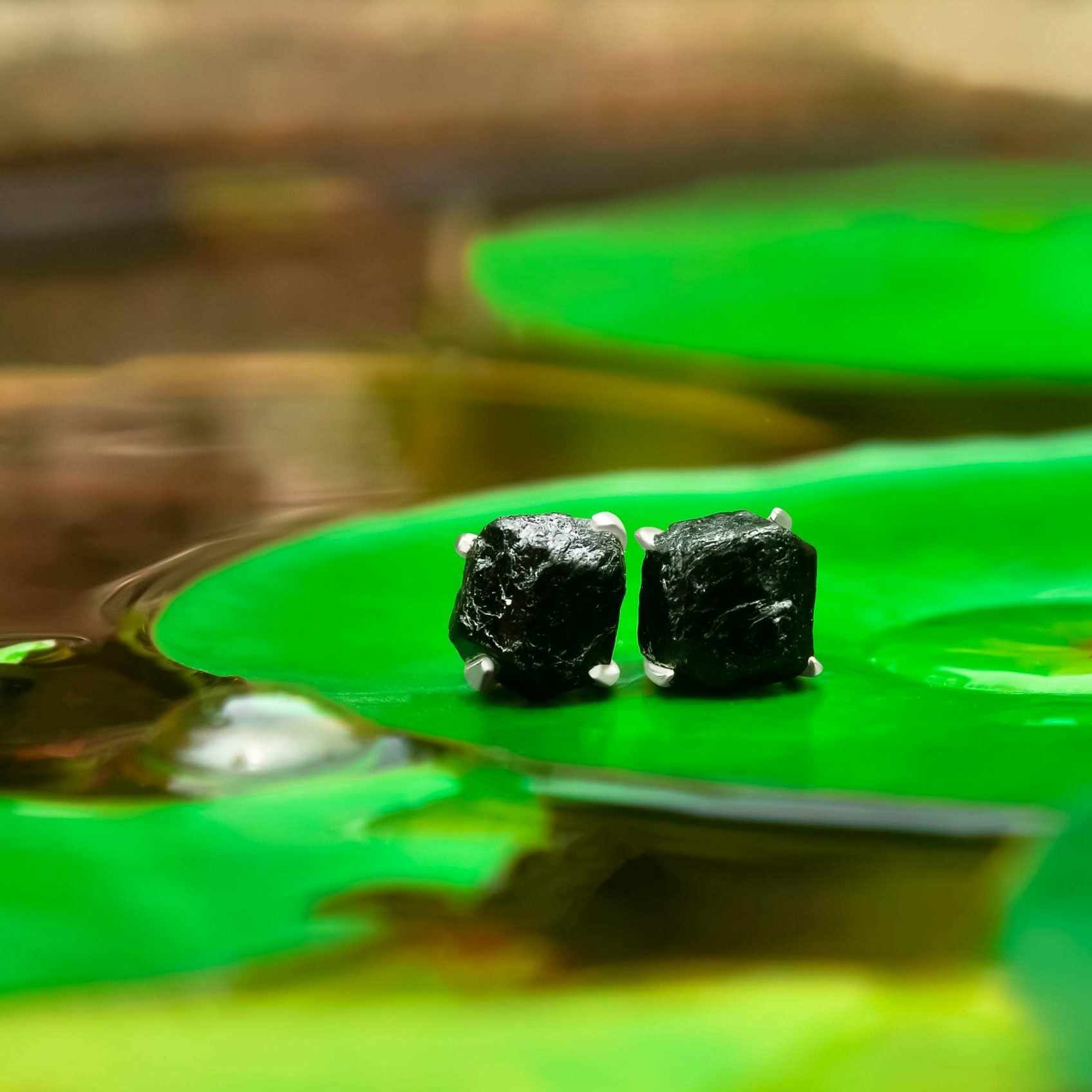 Black Tourmaline prong Set Post Style Earrings