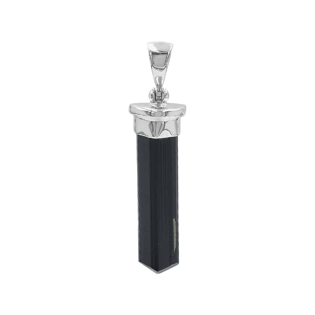 Natural Black Tourmaline Crystal Cap Set Pendant