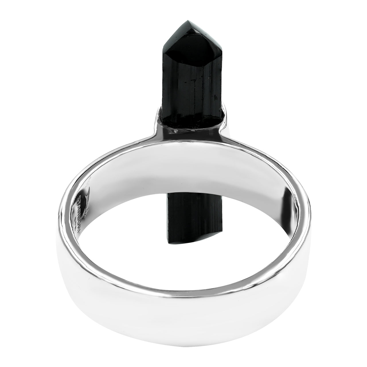 21-23 mm Black Tourmaline Crystal with silver band ring