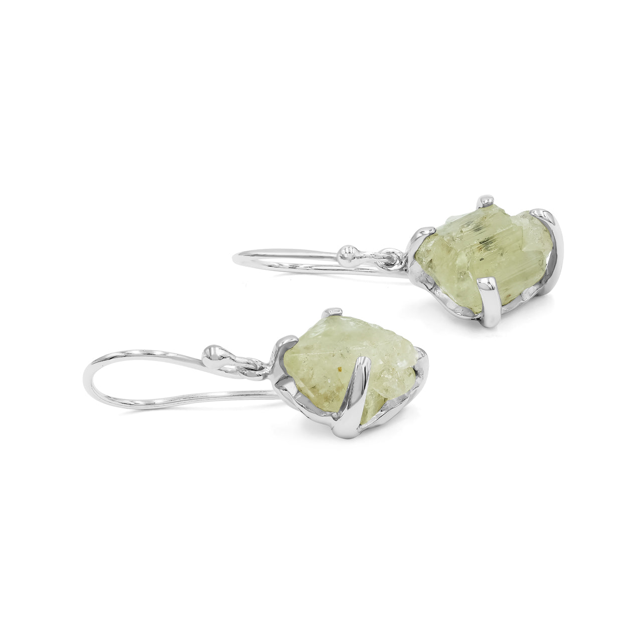 Rough Brazilianite Dangle Earrings in Sterling Silver