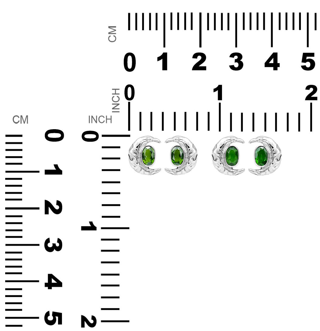 Chrome Diopside 6mm oval faceted post style ring with hammered crescent moon accent.