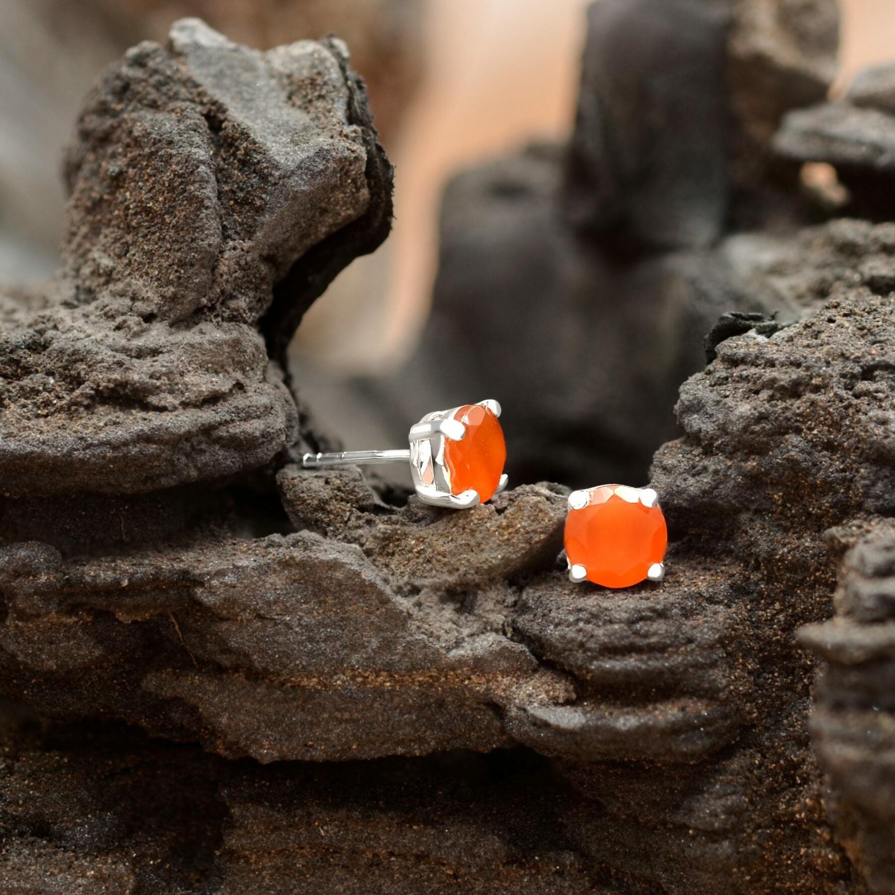 Carnelian Round Faceted Post Style Earrings