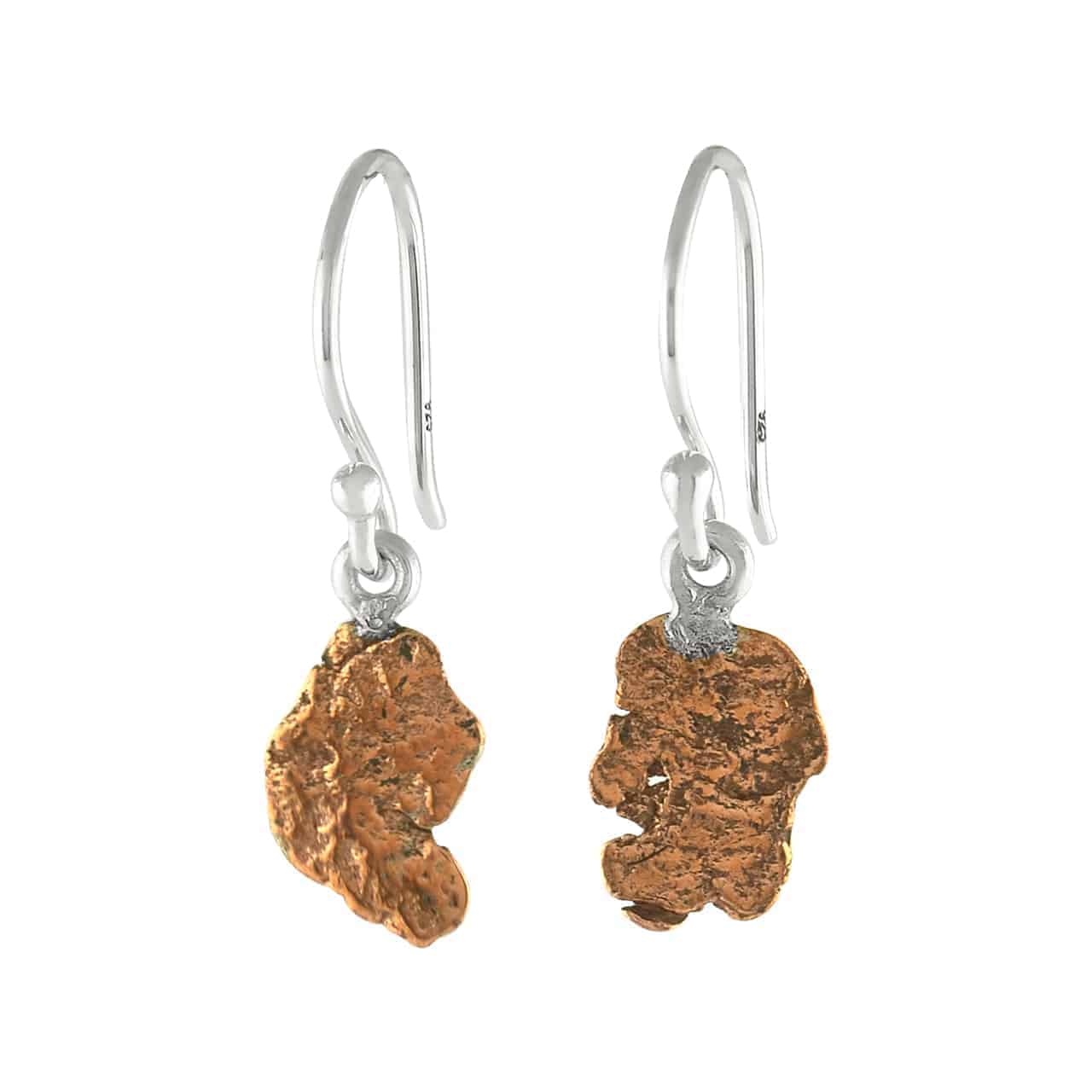 Copper Nugget Sterling Silver Drop Earrings