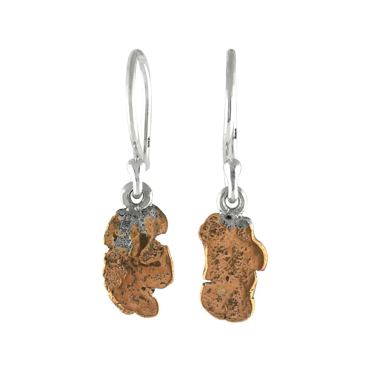 Copper Nugget Sterling Silver Drop Earrings