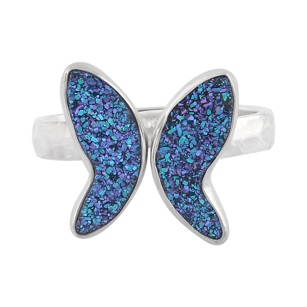 Blue Violet Drusy butterfly ring