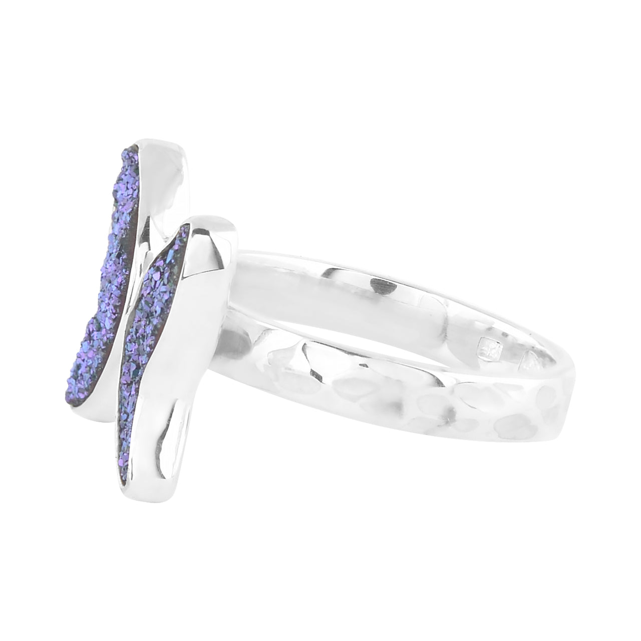 Blue Violet Drusy butterfly ring