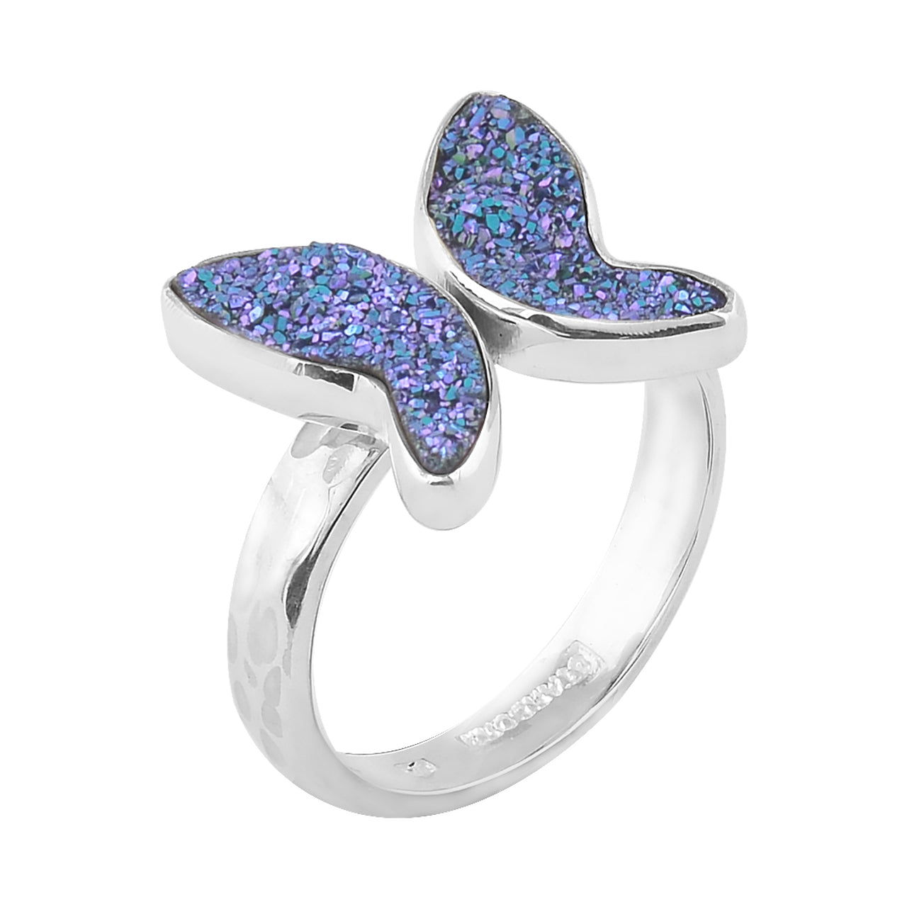 Blue Violet Drusy butterfly ring