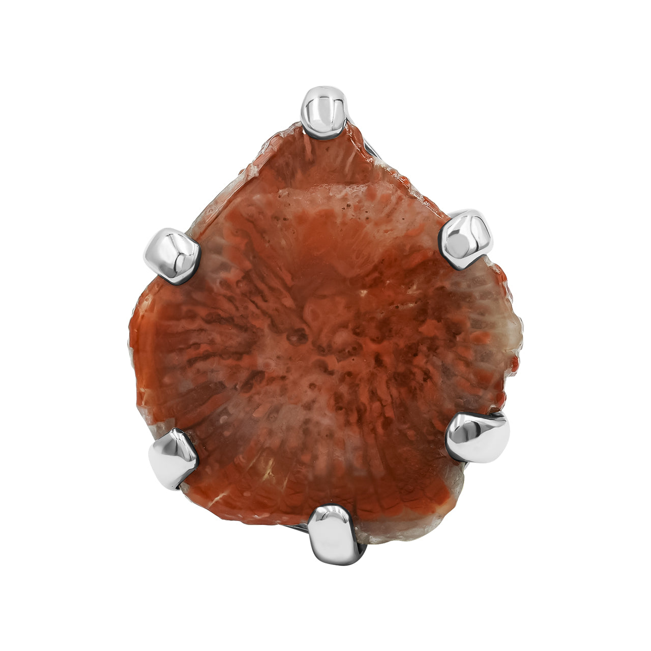 Utah Fossil Red Horn Coral Ring in Sterling Silver