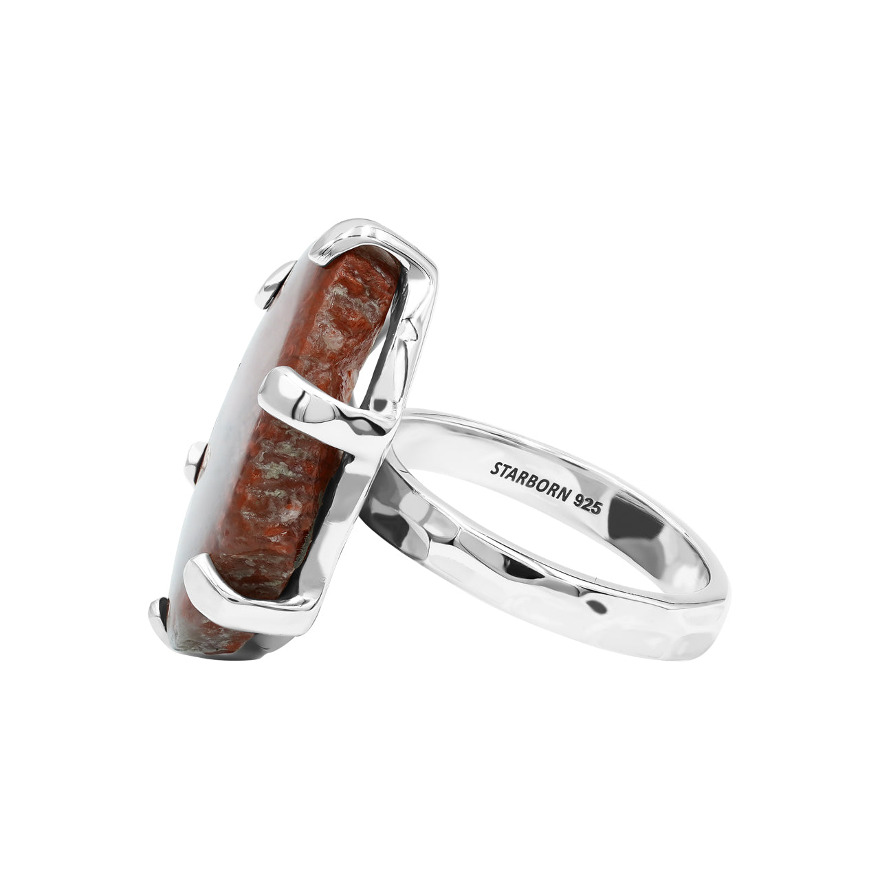 Utah Fossil Red Horn Coral Ring in Sterling Silver