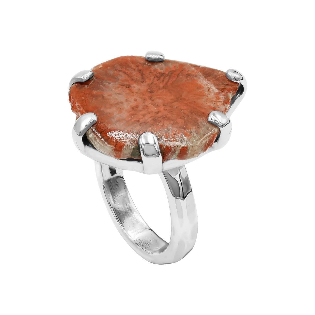 Utah Fossil Red Horn Coral Ring in Sterling Silver