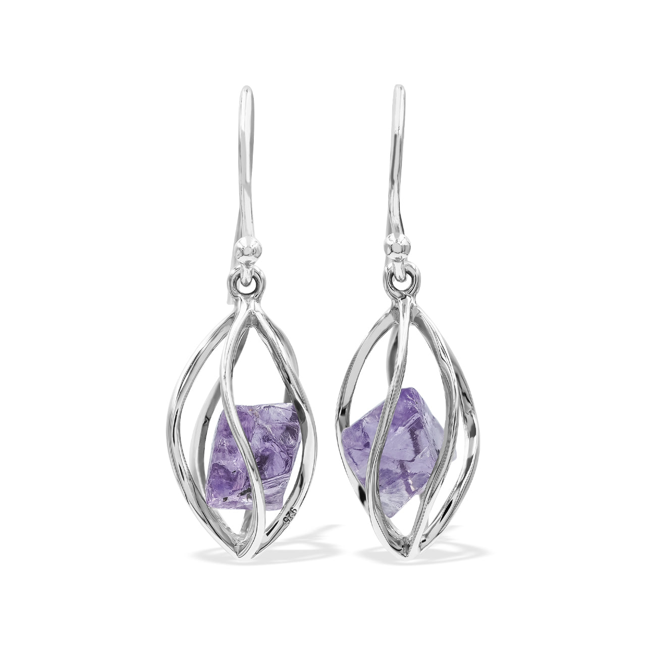 Purple Fluorite Crystal caged Earring