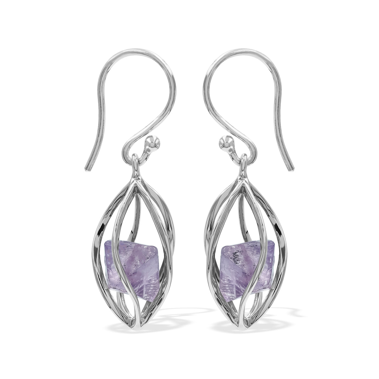 Purple Fluorite Crystal caged Earring