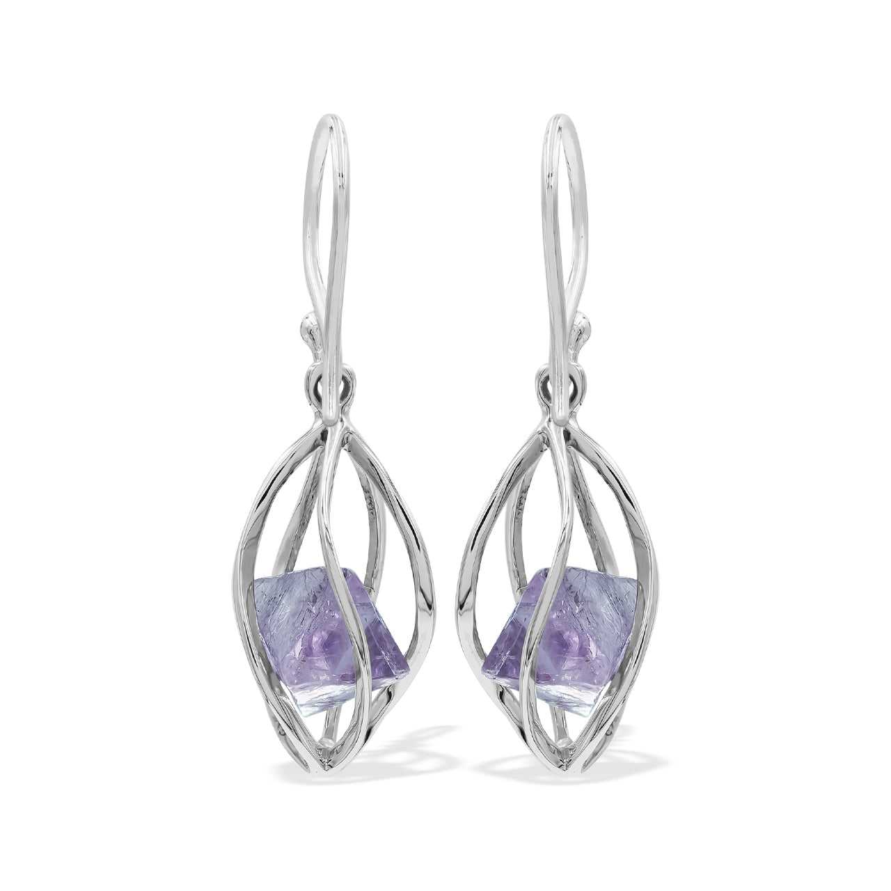 Purple Fluorite Crystal caged Earring