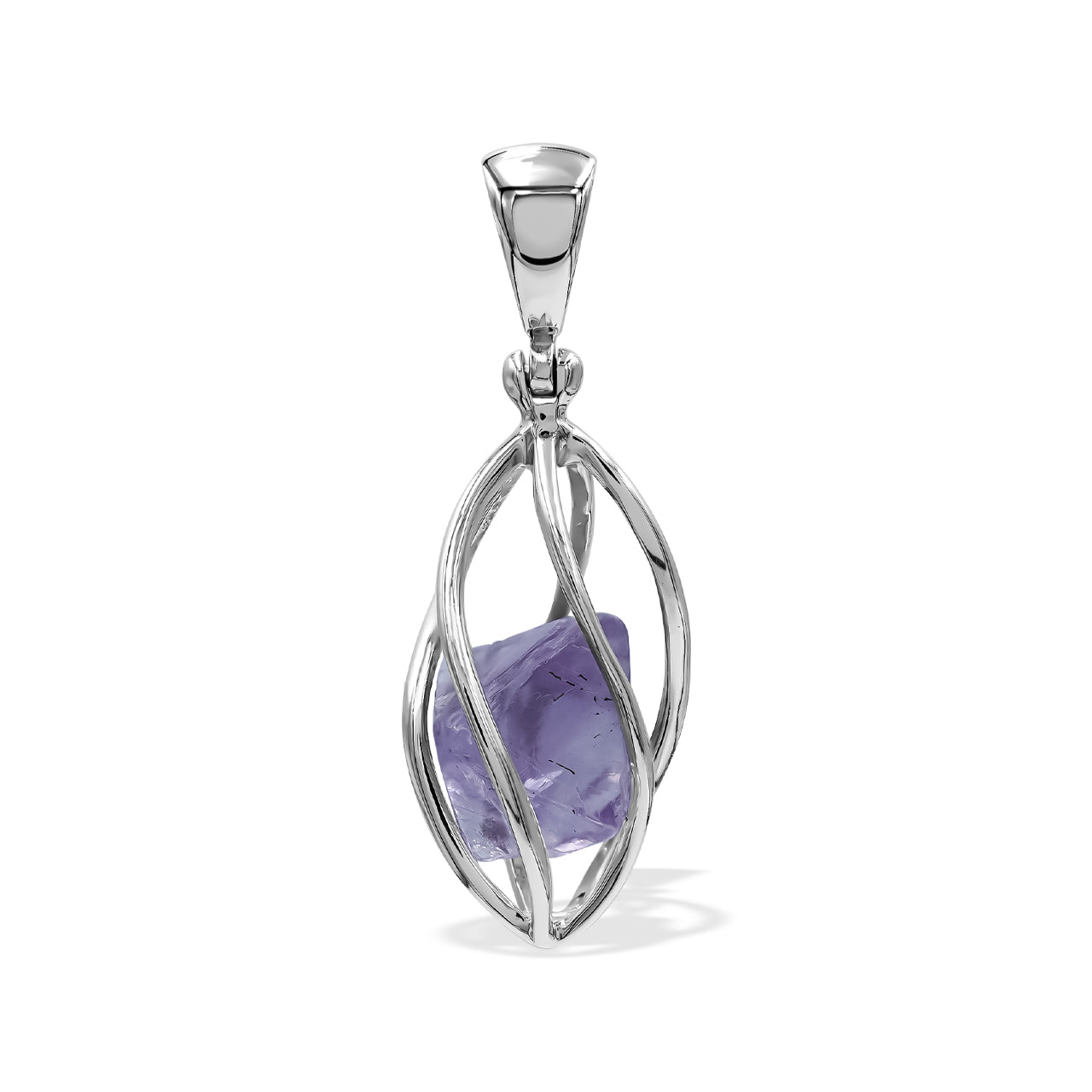 Fluorite Spiral Cage Pendant in Sterling Silver