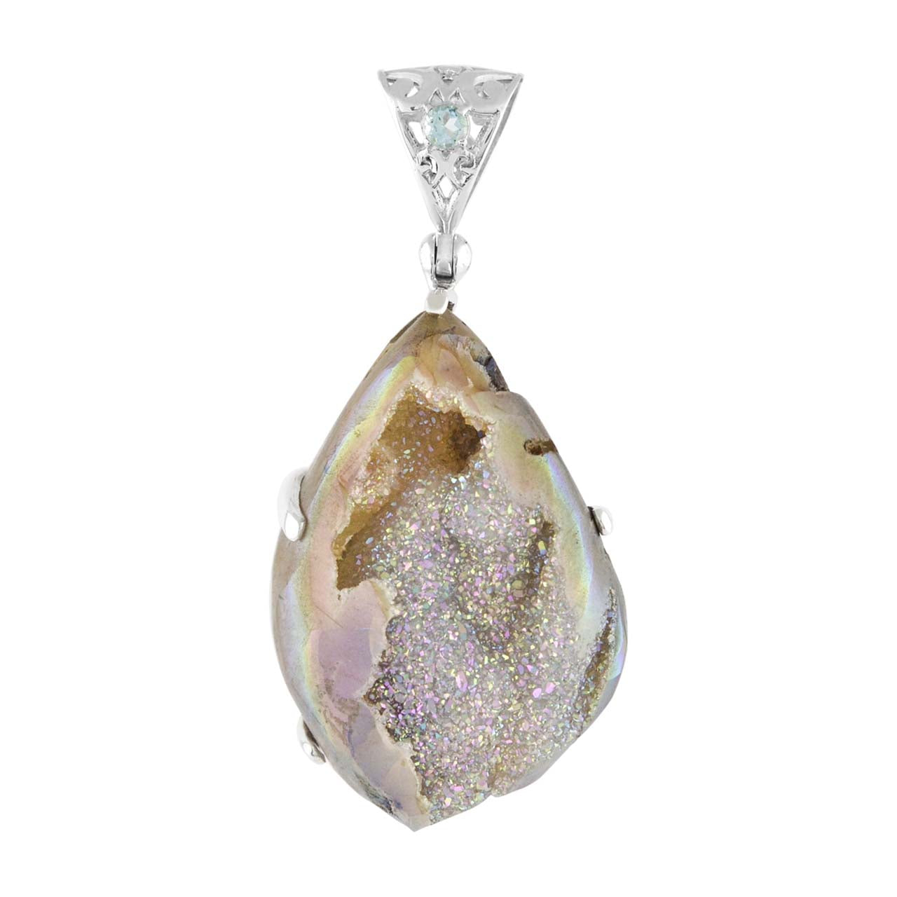 Drusy Fossilized Shell Pendant in Sterling Silver