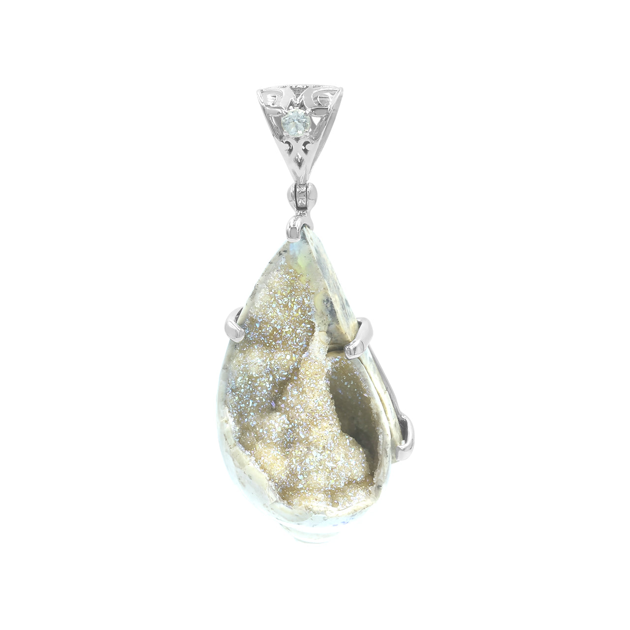 Drusy Fossilized Shell Pendant in Sterling Silver