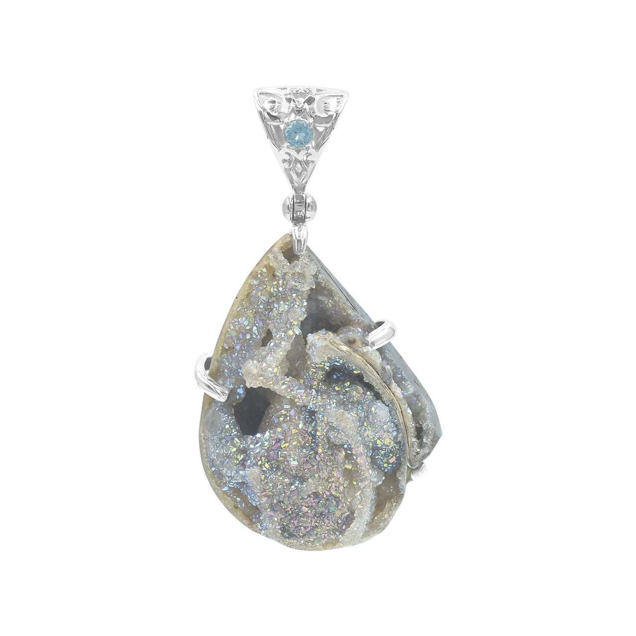 Drusy Fossilized Shell Pendant in Sterling Silver