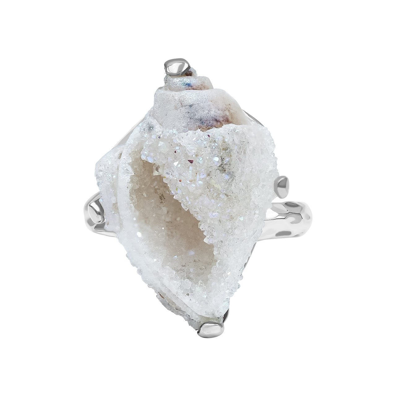 Drusy Fossilized Shell Prong Set Ring