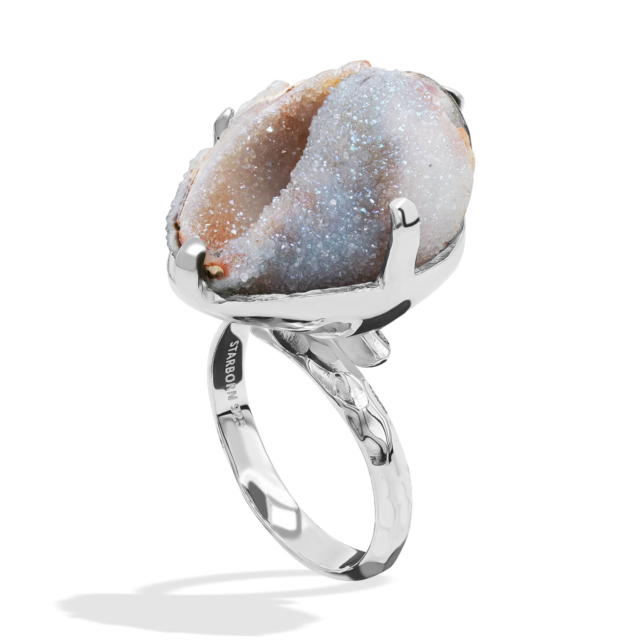 Drusy Fossilized Shell Prong Set Ring