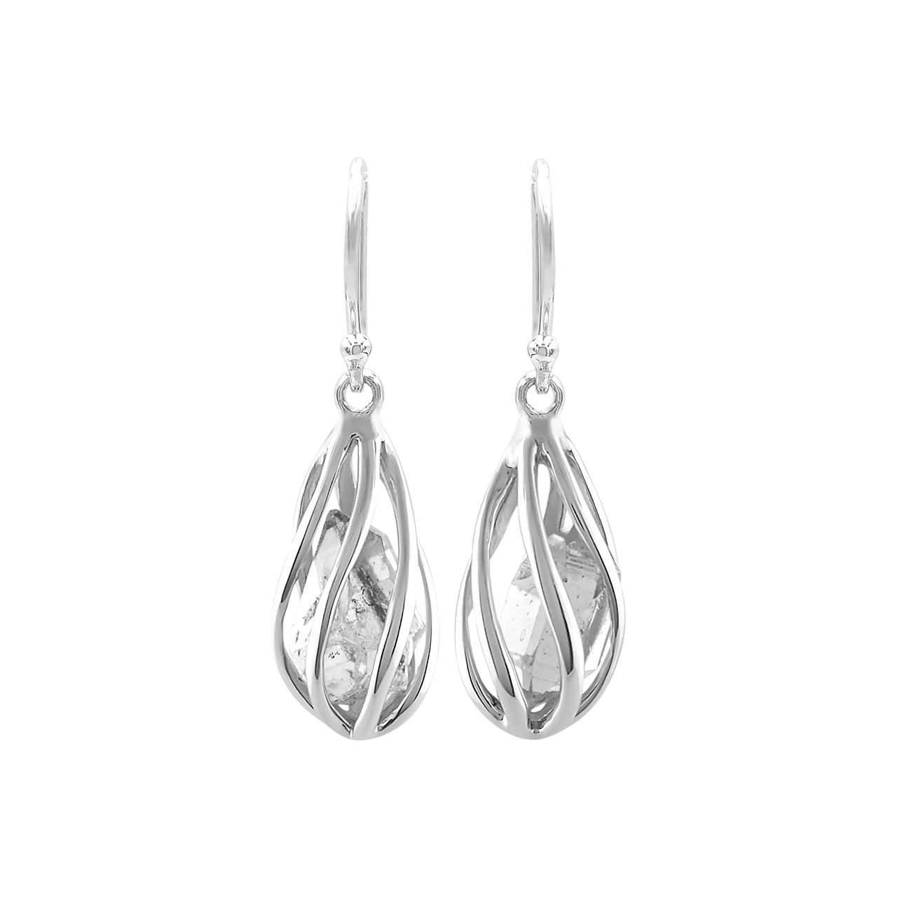 Herkimer diamond Caged Spiral Drop Earrings in Sterling Silver