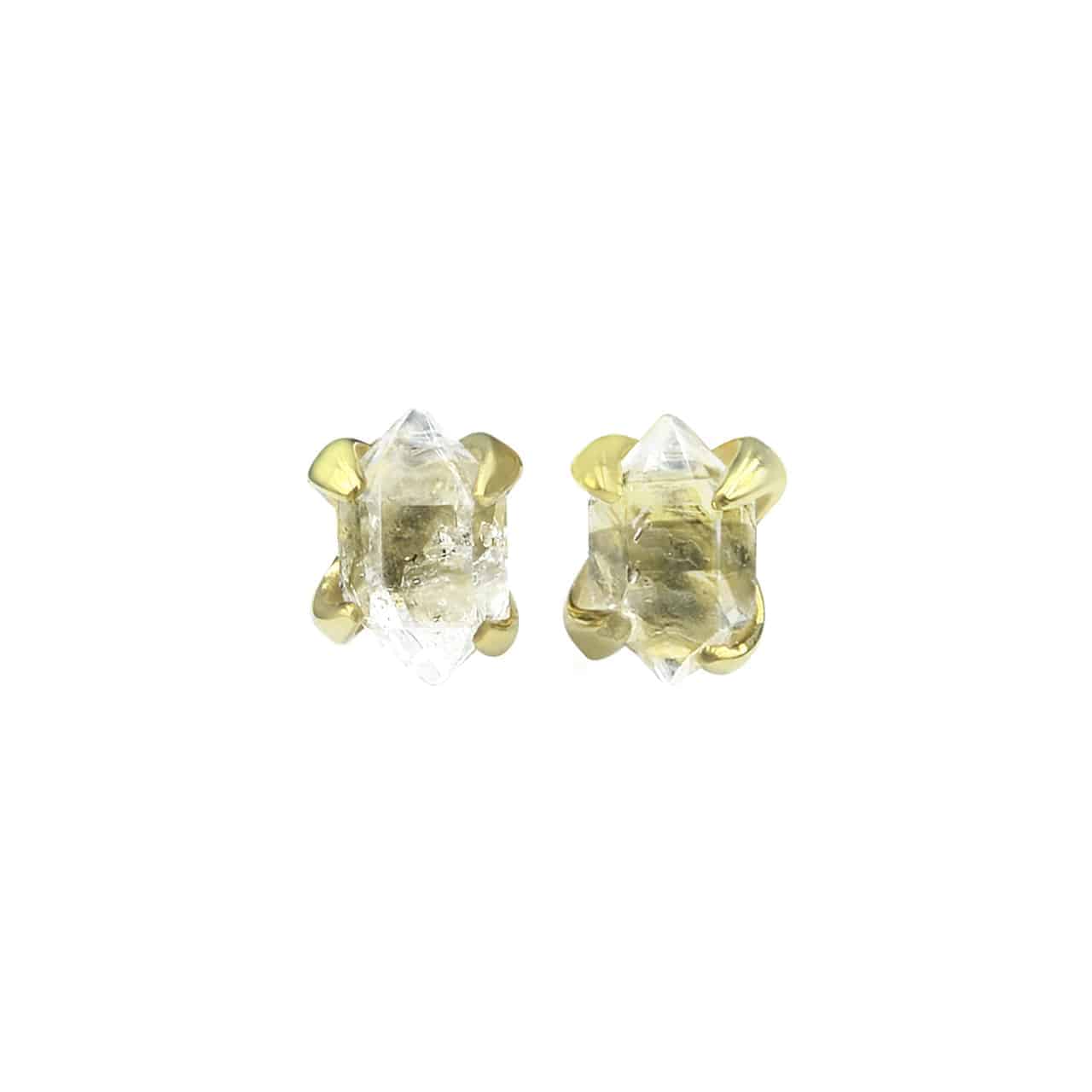 Herkimer Diamond Post Earrings in Solid 18K Gold