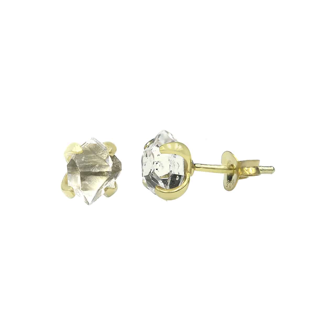 Herkimer Diamond Post Earrings in Solid 18K Gold