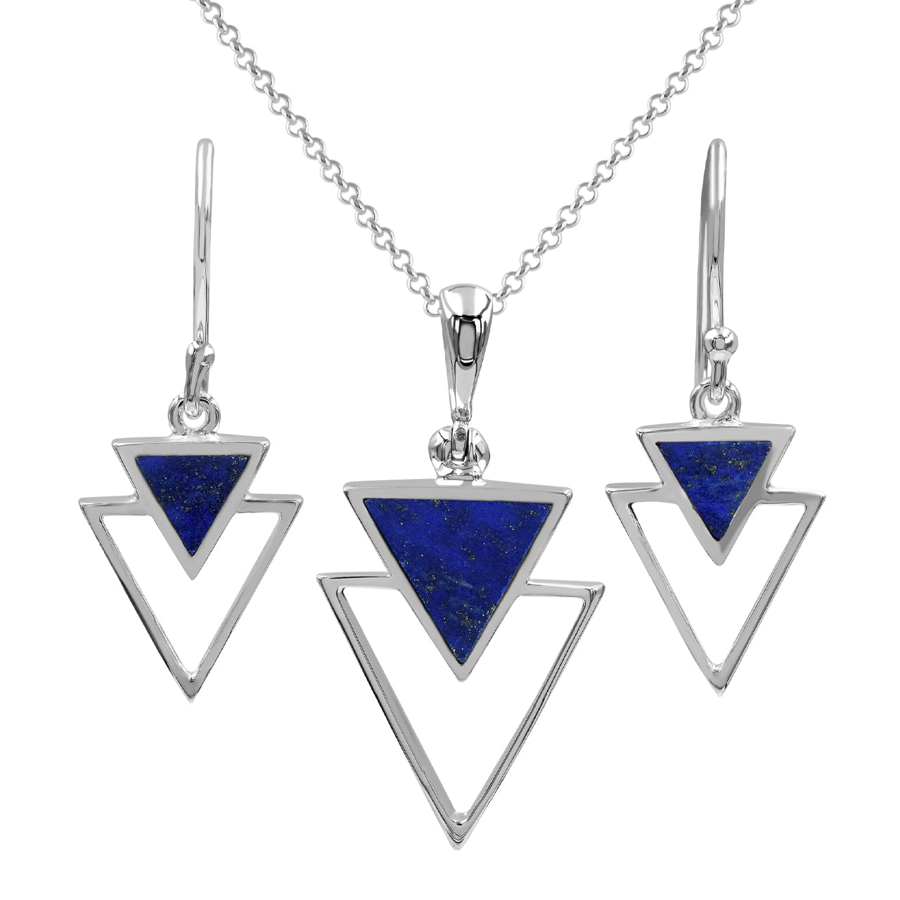 Lapis Lazuli Triangle Stacked Pendant &amp; Earrings Set