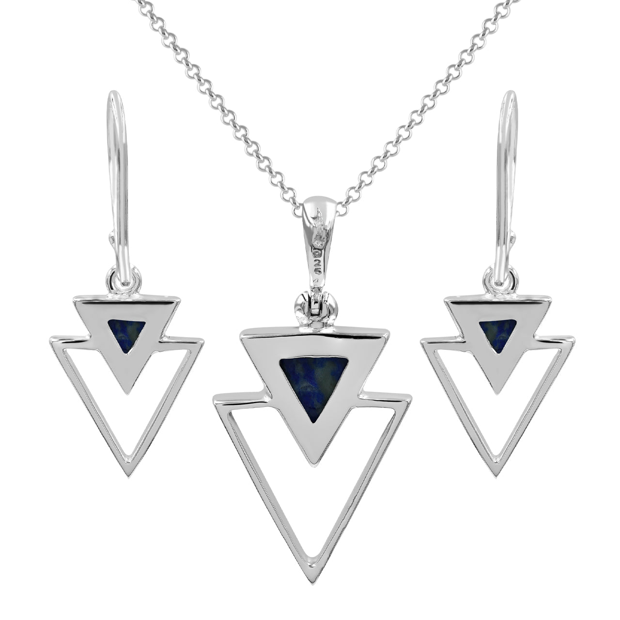 Lapis Lazuli Triangle Stacked Pendant &amp; Earrings Set