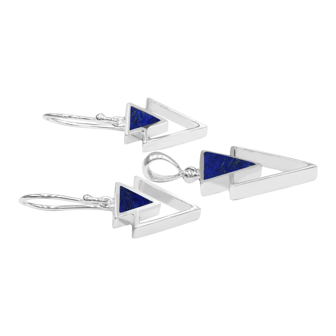 Lapis Lazuli Triangle Stacked Pendant &amp; Earrings Set