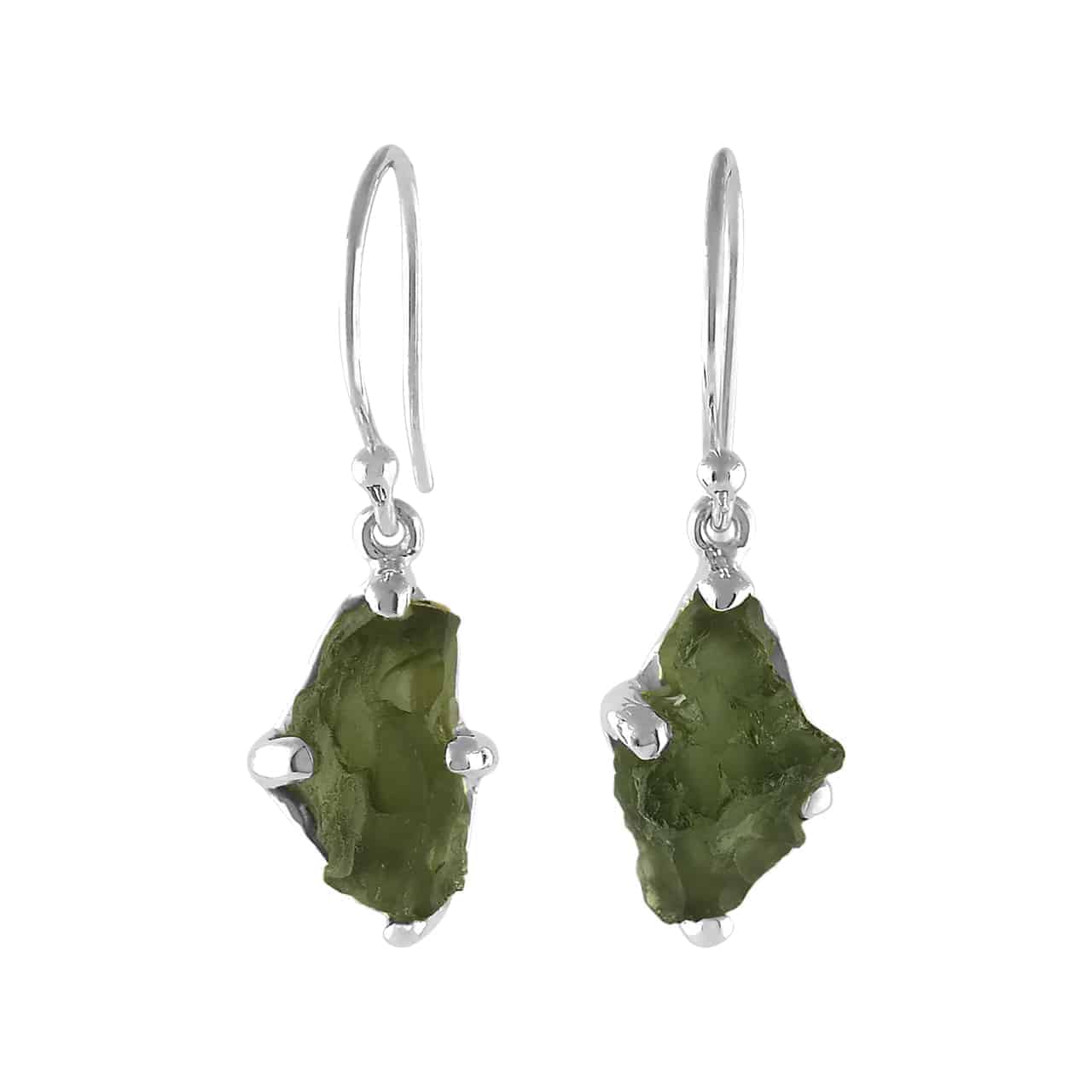 Genuine Rough Moldavite Prongs Set Earrings