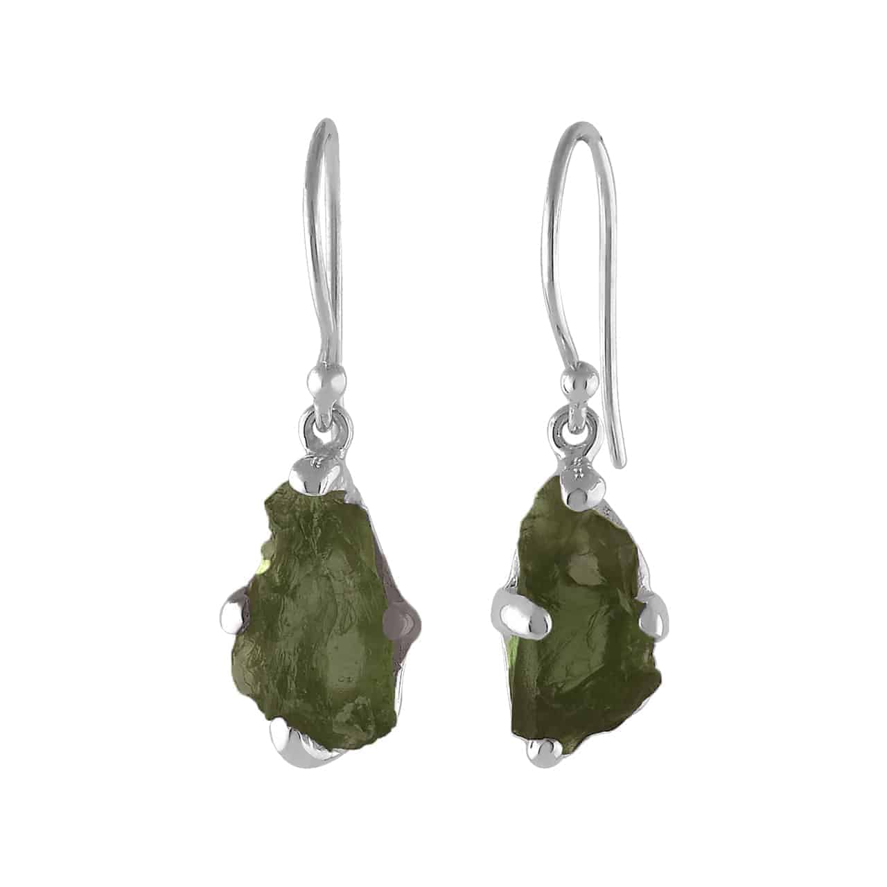 Genuine Rough Moldavite Prongs Set Earrings