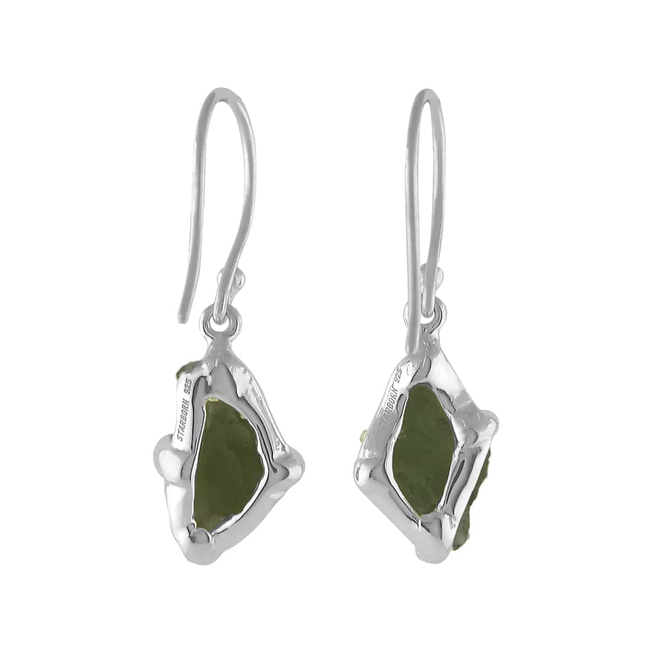 Genuine Rough Moldavite Prongs Set Earrings