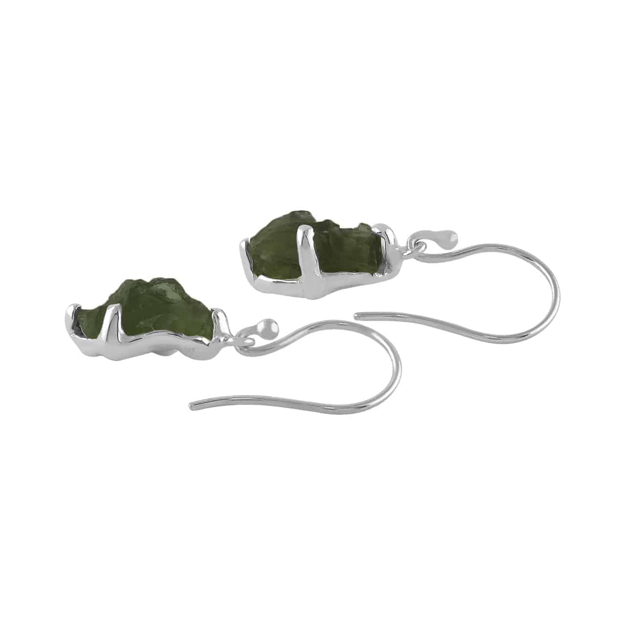 Genuine Rough Moldavite Prongs Set Earrings