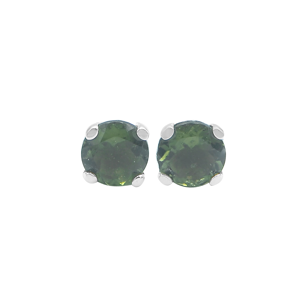 Faceted Moldavite Post Style Earring Round 6mm