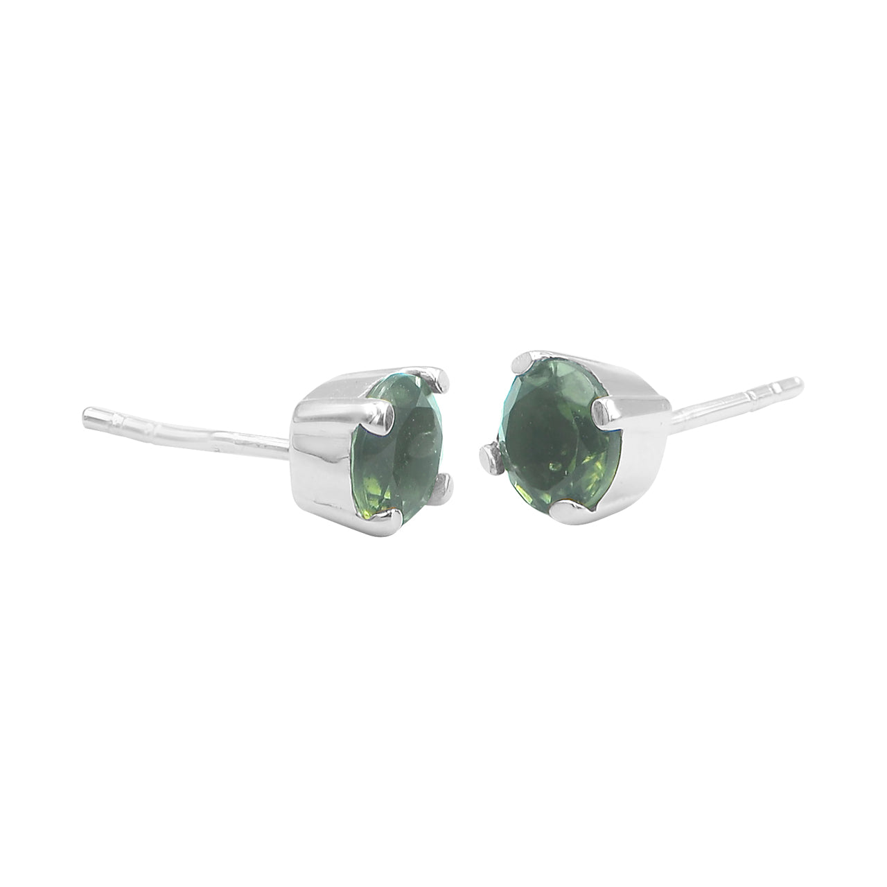 Faceted Moldavite Post Style Earring Round 6mm