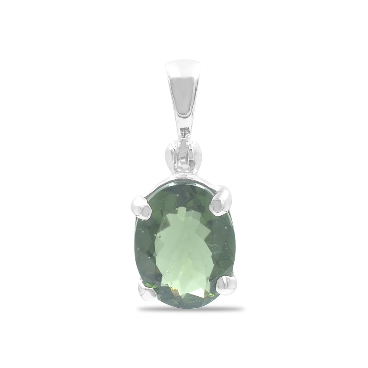 Moldavite Oval Faceted Prong Setting Pendant