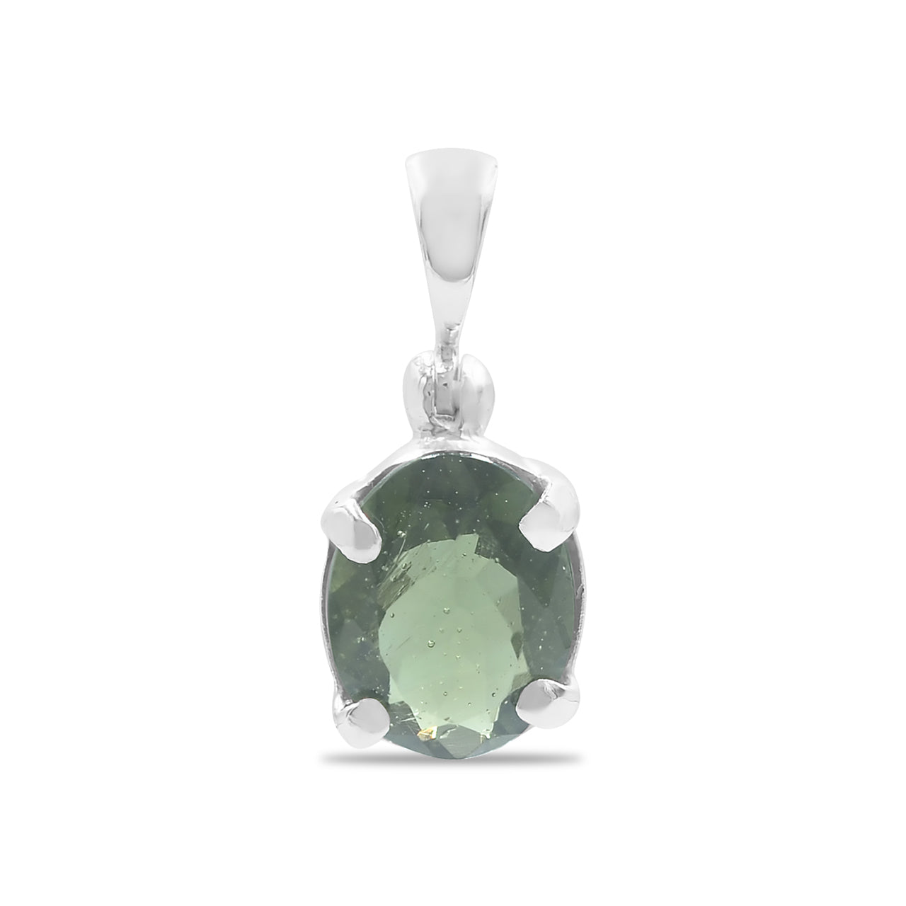 Moldavite Oval Faceted Prong Setting Pendant