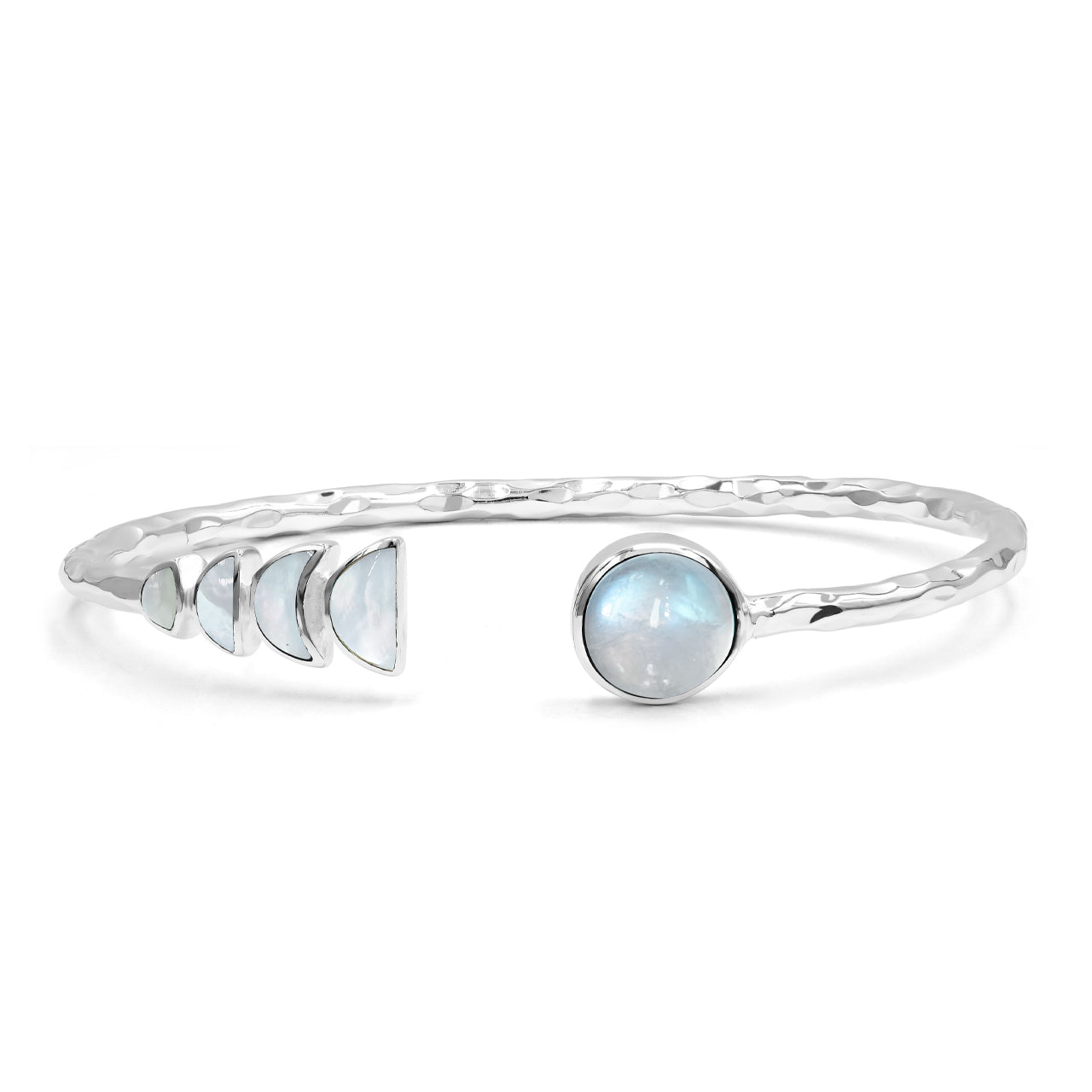 Mother of Pearl &amp; Rainbow Moonstone Open Bangle Bracelet