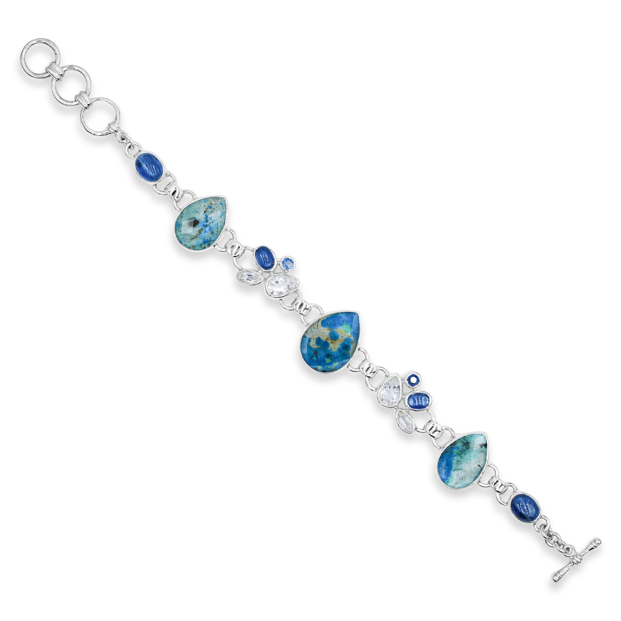 Azurite Malachite, Kyanite and White Topaz Bracelet